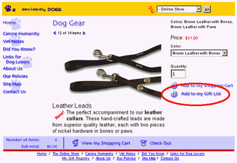 example of an add to gift list button